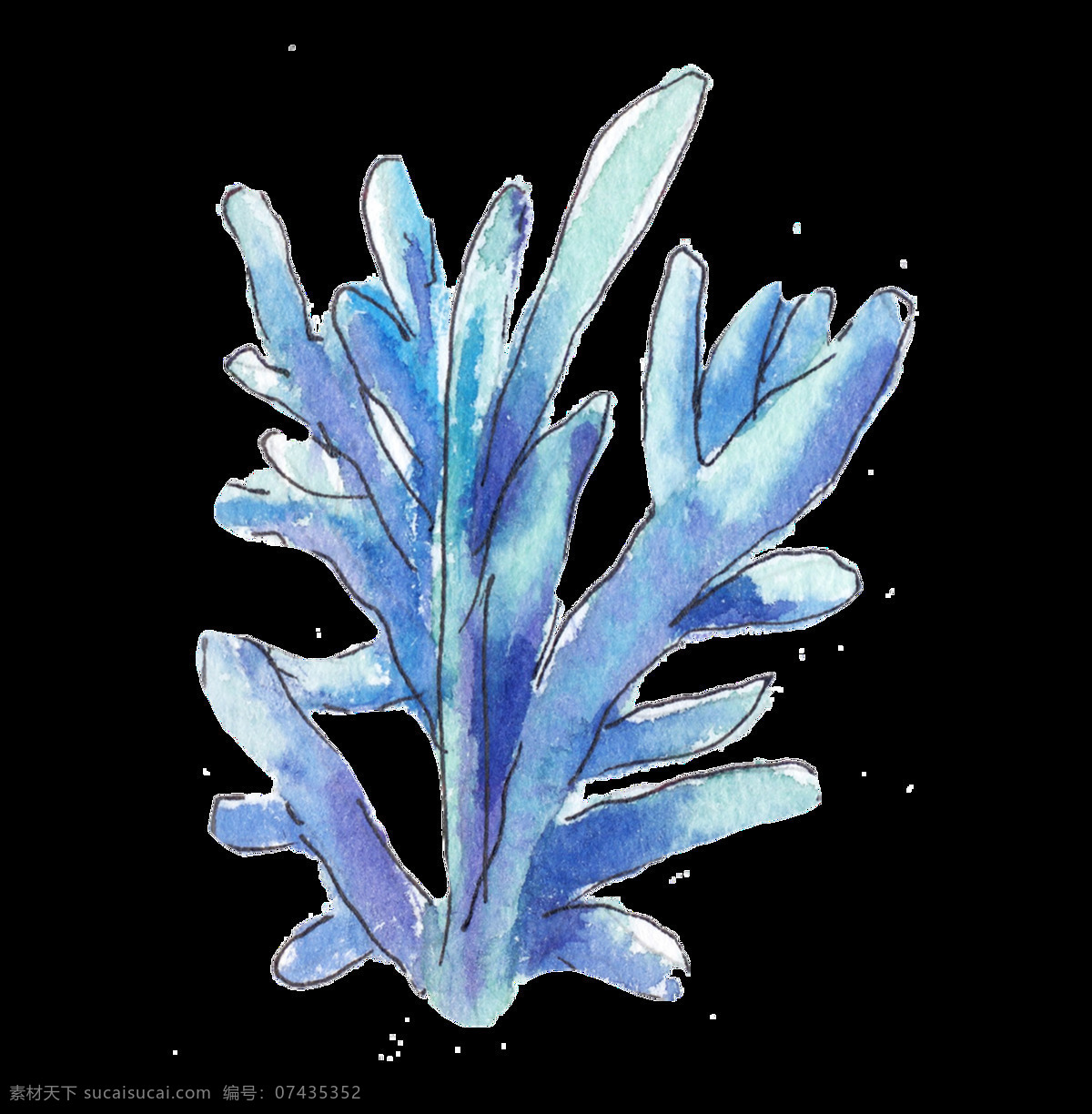 手绘 株 蓝色 珊瑚 透明 罕见 卡通 免扣素材 深海 水彩 水晶 透明素材 装饰图案