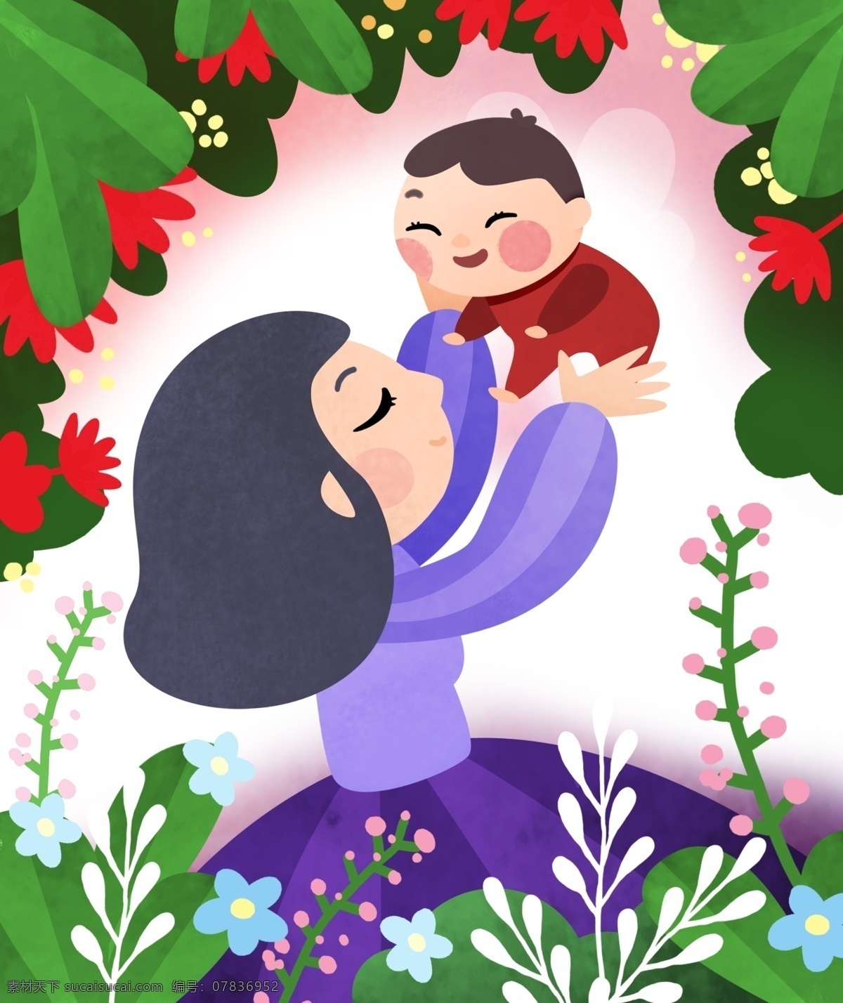 母亲 母爱 花朵 母婴 温情 亲情 花卉 粉色 紫色 美丽 慈爱 宝宝 可爱 情亲 亲密 母子 母女 母亲节