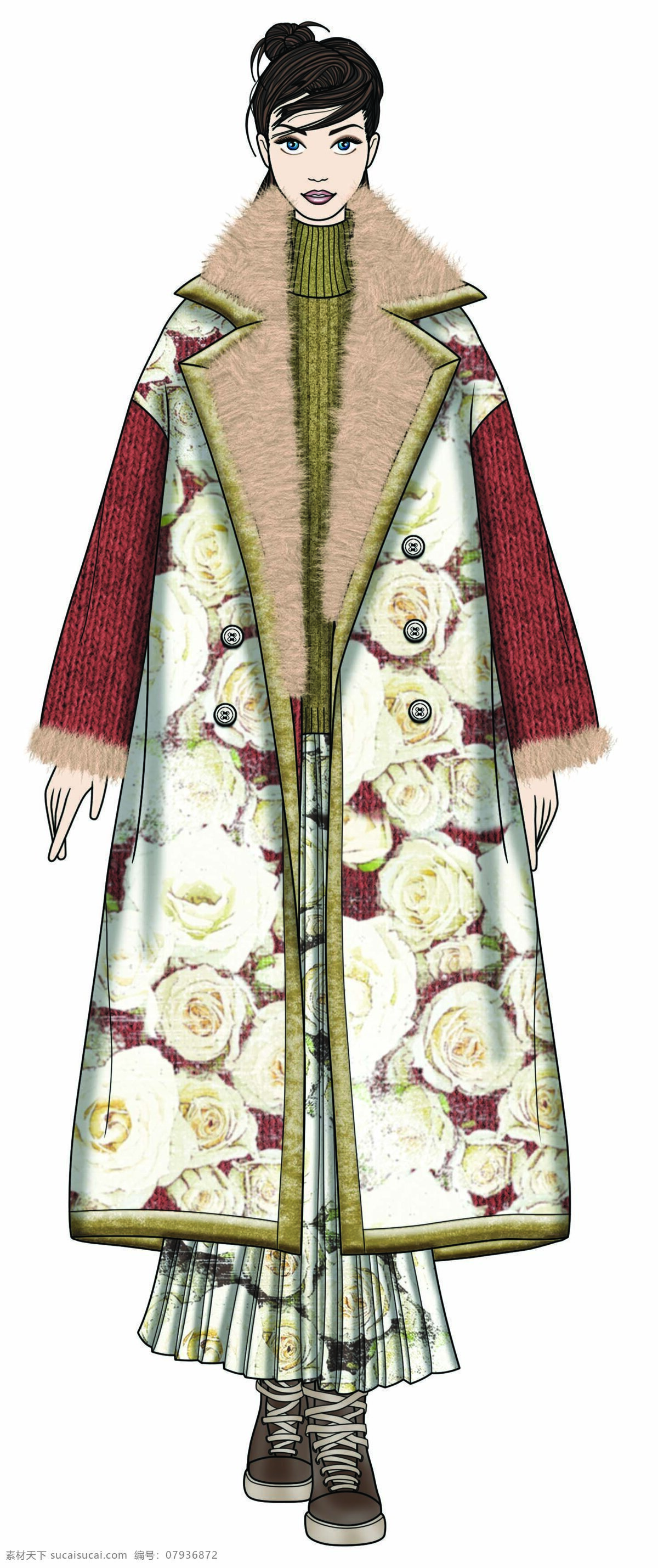 霸气 玫瑰 花纹 外套 女装 服装 效果图 粉色外套 服装效果图 上衣 鞋子