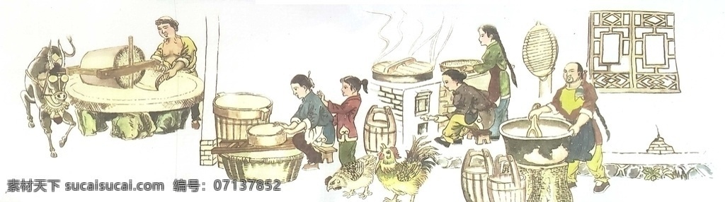 做饭 烧饭 一家人 吃饭 鸡 老母鸡 古代 中国风 生活百科 餐饮美食