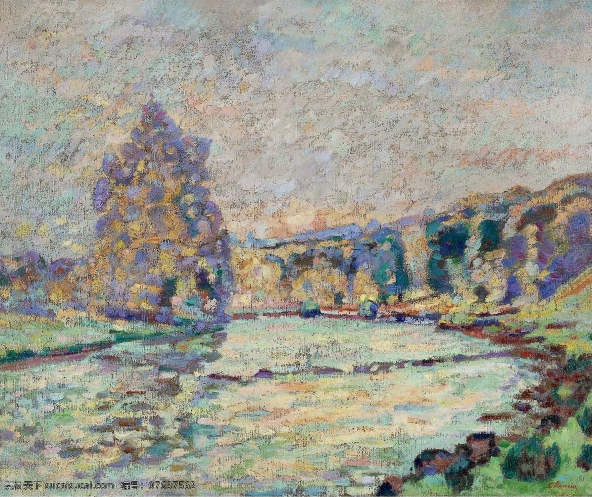 guillaumin 印象派 风景 人物 田园 油画 装饰画 1905 法国 画家 阿曼 吉 约曼 armand genetin at creuse of river the