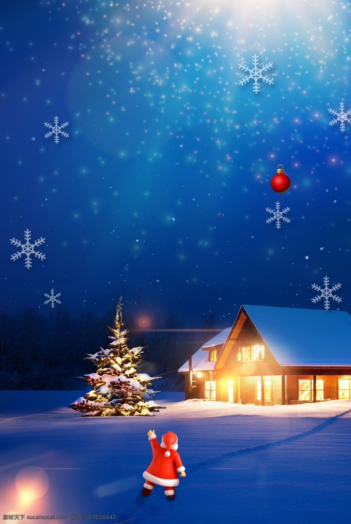 唯美 圣诞 夜 雪花 星空 背景 蓝色 圣诞节 圣诞树 小屋 圣诞老人 下雪 梦幻 唯美圣诞夜 平安夜 圣诞展架 创意圣诞背景