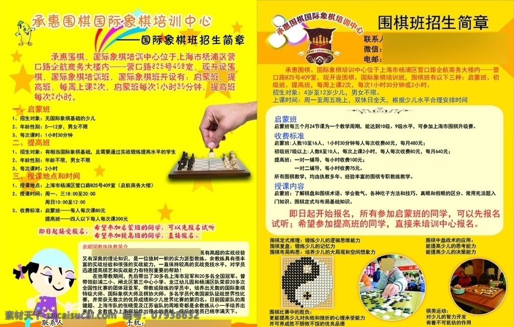 围棋 国际象棋 培训 招生简章 围棋班 启蒙班 提高班 程惠围棋 国际象棋班 教育 dm宣传单