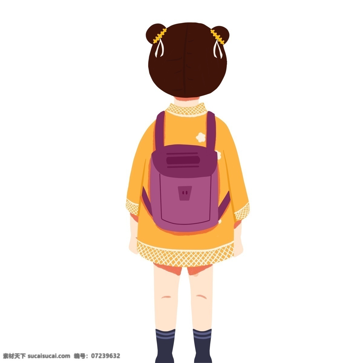 卡通 可爱 背着 书包 女 学生 人物 书本 女孩 女生 小学生 背影 上学 学习 上课 插画 开学季