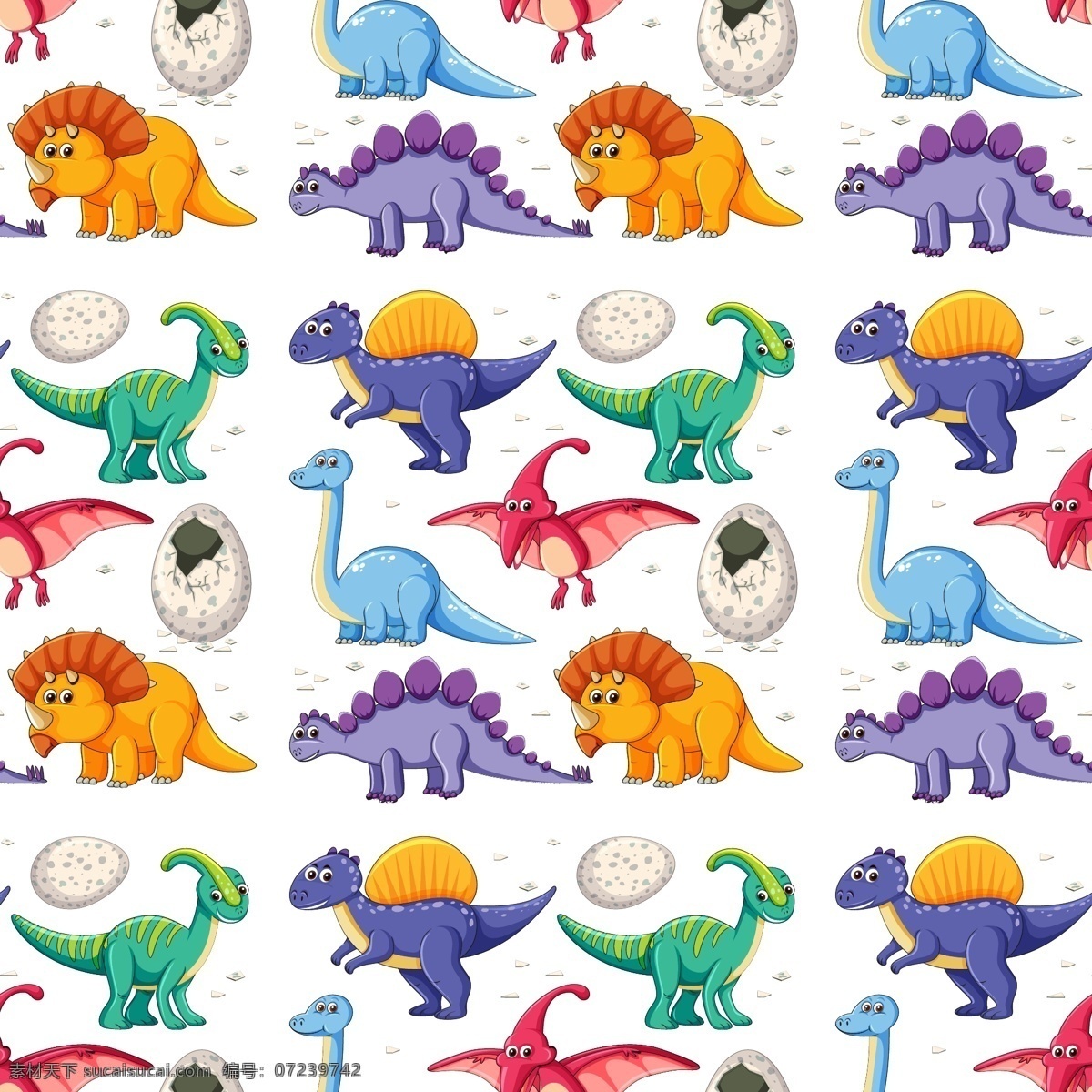 多个 恐龙 矢量图 插画 平面设计 儿童