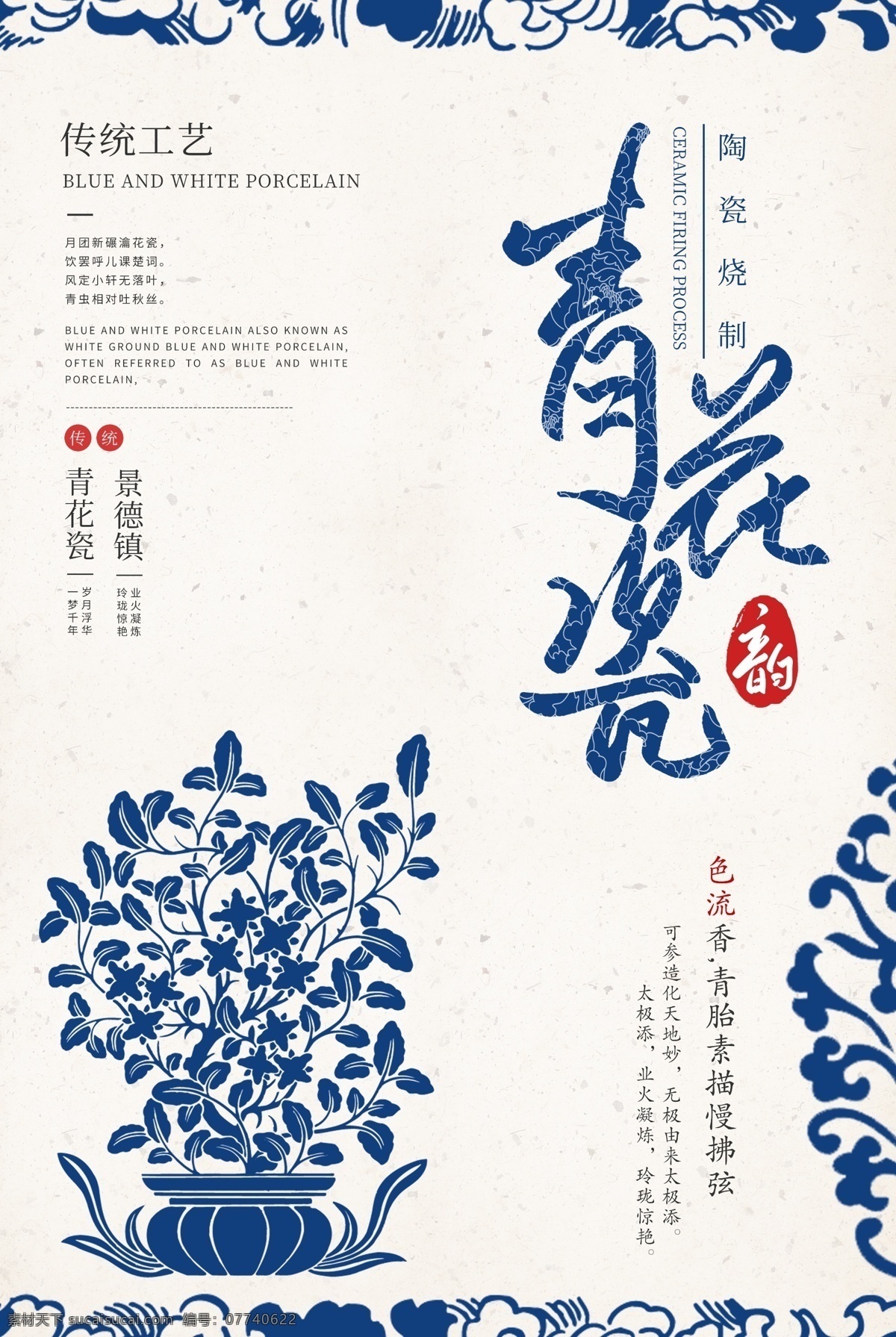 蓝色 中国 风 青花瓷 海报 中国风 瓷器 花纹 花瓶 陶瓷 图案 艺术 非遗 艺术品 青花瓷花纹