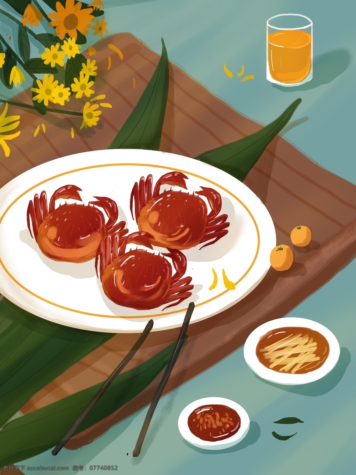 螃蟹 美食 清新 原创 插画 大闸蟹 节日
