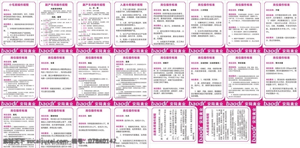 宝迪岗位标准 宝迪操作规程 食品厂制度 制度牌 生鲜厂制度 禽业制度 禽业岗位职责 源文件