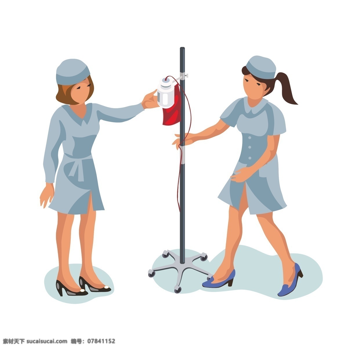 卡通 两个 上 血袋 护士 矢量 卡通护士 可爱 可爱护士 漂亮 漂亮护士 输液 输血 卡通血袋 卡通输液架
