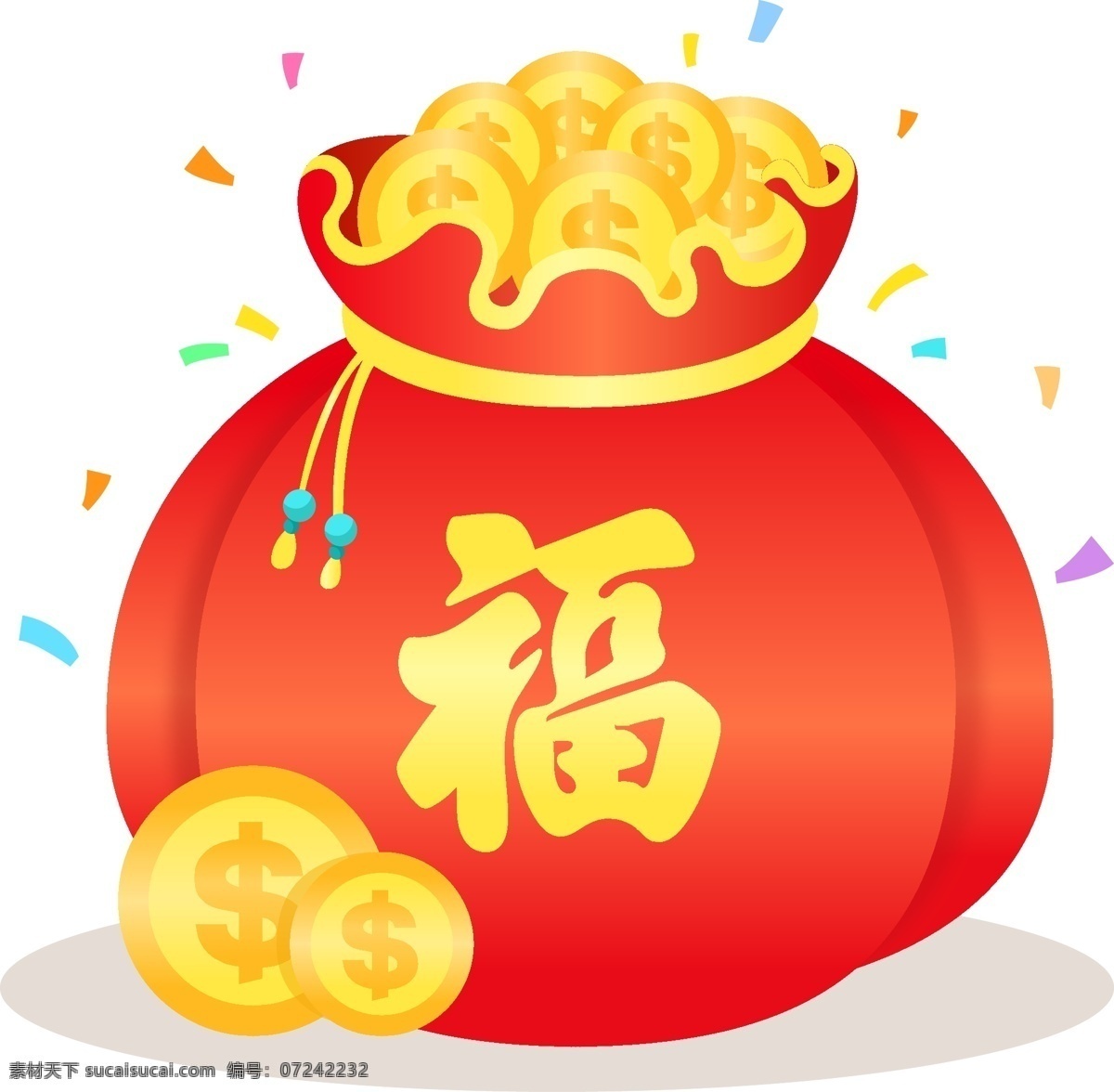 福 袋 新年 红包 金币 矢量 商用 元素 福字 喜庆 福袋 漂浮物 可商用
