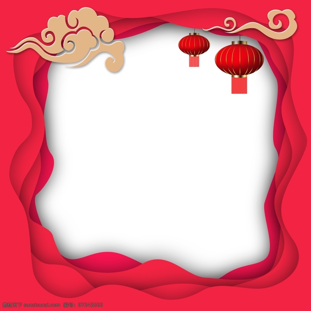 新 中式 新年 层次 边框 立体 装饰 祥云 灯笼 节日装饰 猪年 农历新年 免抠 矢量装饰 红色 喜庆