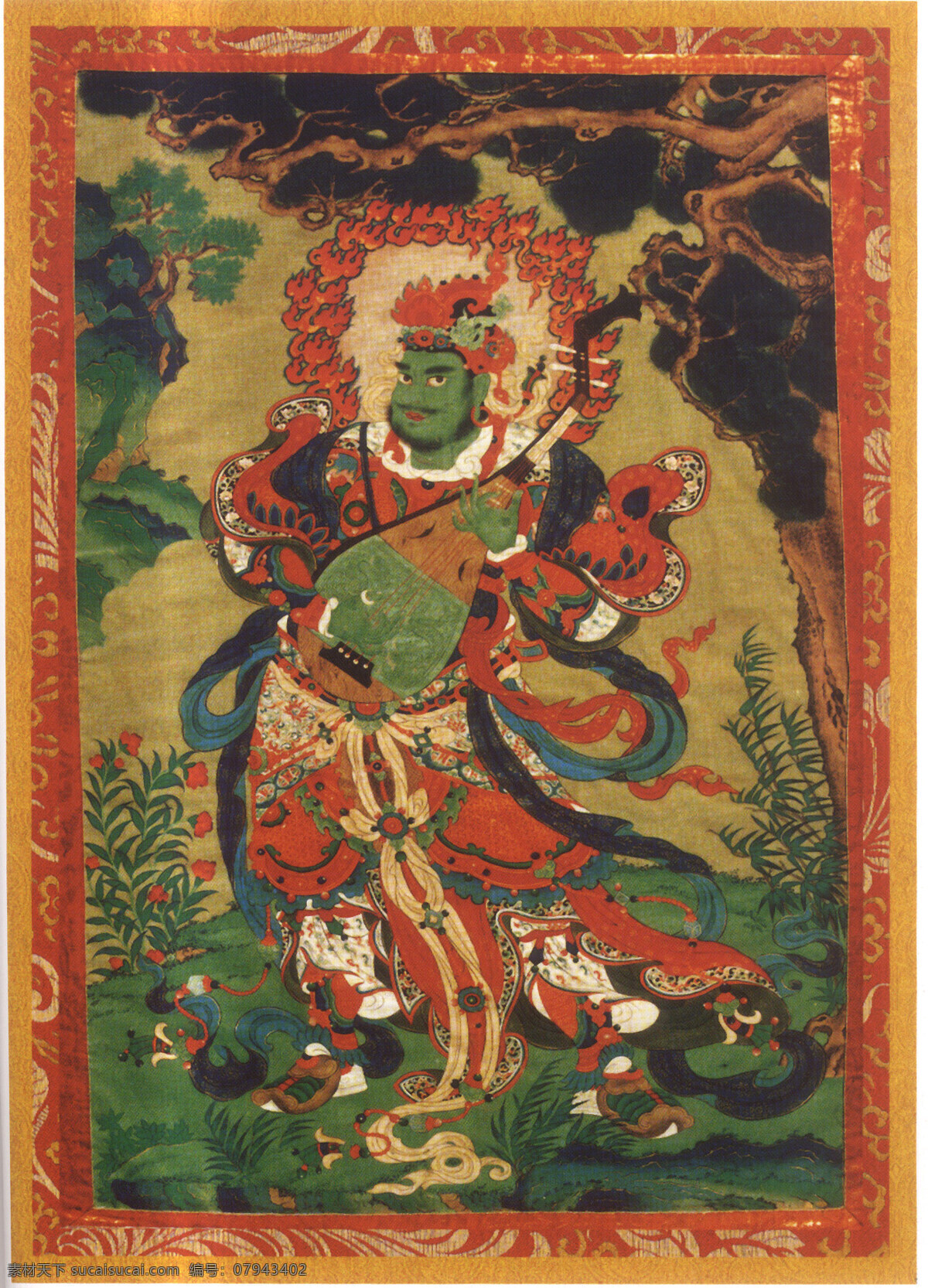 持 国 天王 唐卡 300 佛 绘画书法 琵琶 设计图库 神 文化艺术 油画 持国天王唐卡 持国天王 装饰素材