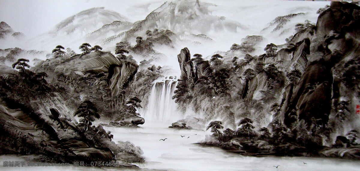 高山流水 工笔画 国画 国画艺术 画 绘画书法 瀑布 山岭 春山水长流 水墨画 山水 春山 溪涧 树木 云雾 书法 印章 中国水墨画 文化艺术 家居装饰素材 雕刻 图案