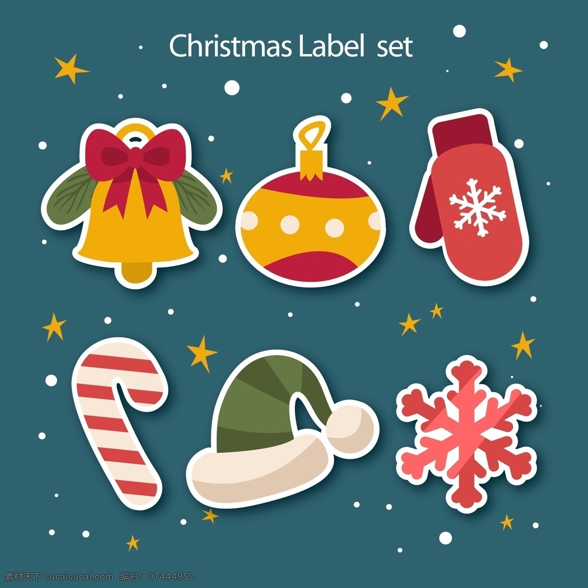 可爱 彩色 圣诞 元素 雪花 圣诞节 设计元素 铃铛 糖果 手套 圣诞帽