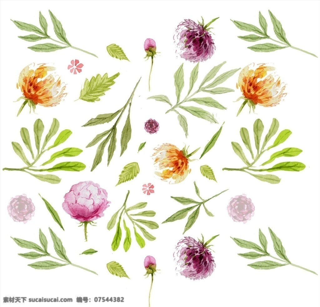 手绘水彩花朵 草本植物 小清新 花 手绘 植物 文化艺术 绘画书法