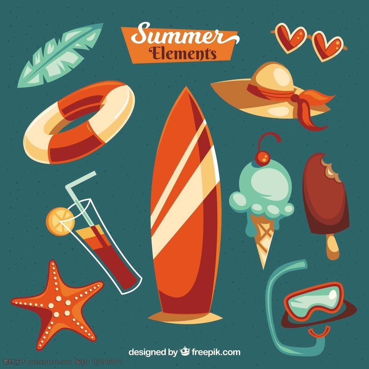 各种 彩色 夏季 物品 图标 夏季物品