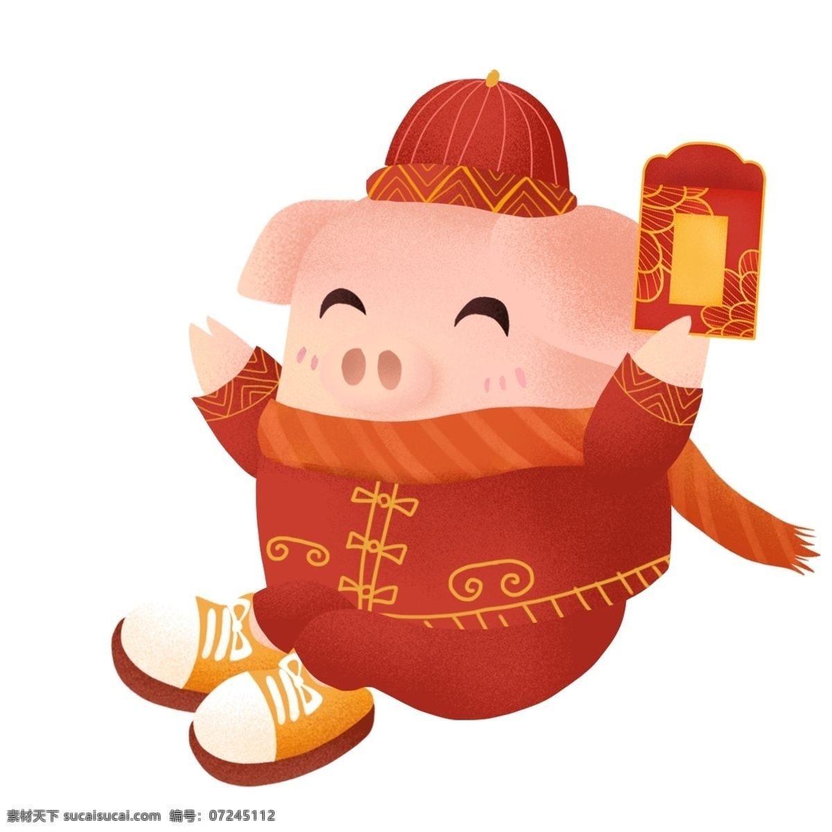 喜庆 猪年 红包 小 猪 中国风 插画 春节 手绘 中国年 猪年形象 小猪形象 新春 过年