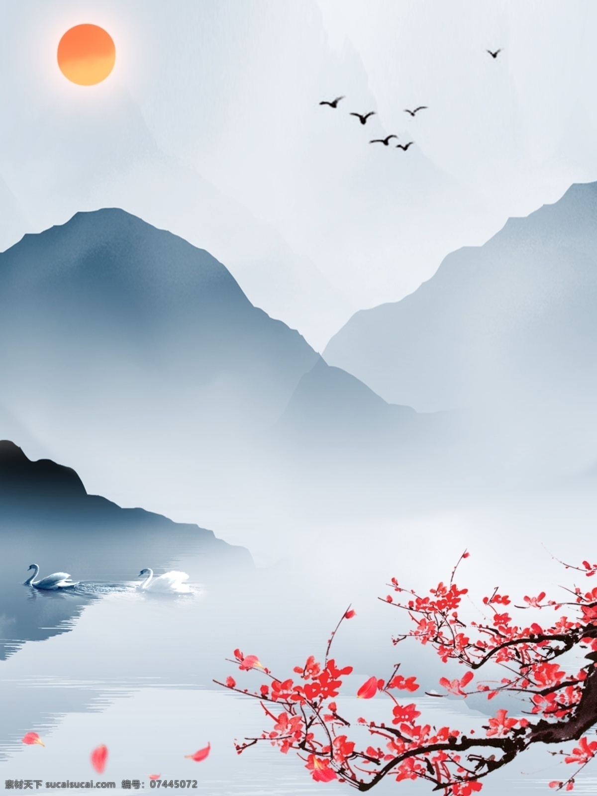 水墨 山水 梅花 背景 水墨背景 梅花背景 水墨山水画 水墨梅花 水墨天水一色