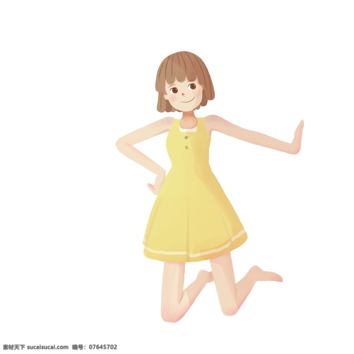 穿着 黄 裙子 跪 女孩 免 扣 图 漂亮 短发 夏天的女孩 漂亮的女孩 可爱的女孩 穿着黄裙子 跪着的女孩 免扣图