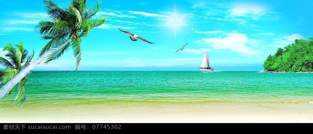 夏日 蓝天 海滩 椰树 度假 旅游 绿水海滩 绿水 背景 沙滩 秀丽 云彩 沿海 小海湾 自然 海洋 风景 海景 天空 夏天 阳光 排岸浪花 小岛 白云 椰子树 小船 海鸟 海欧 自然景观 自然风景 摄影图库