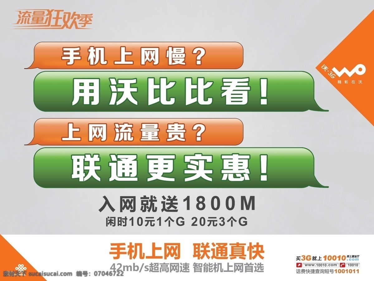 广告设计模板 源文件 中国联通 比比看 海报 模板下载 沃 流量狂欢季 手机上网慢 用沃比比看 上网流量贵 联通更实惠 其他海报设计