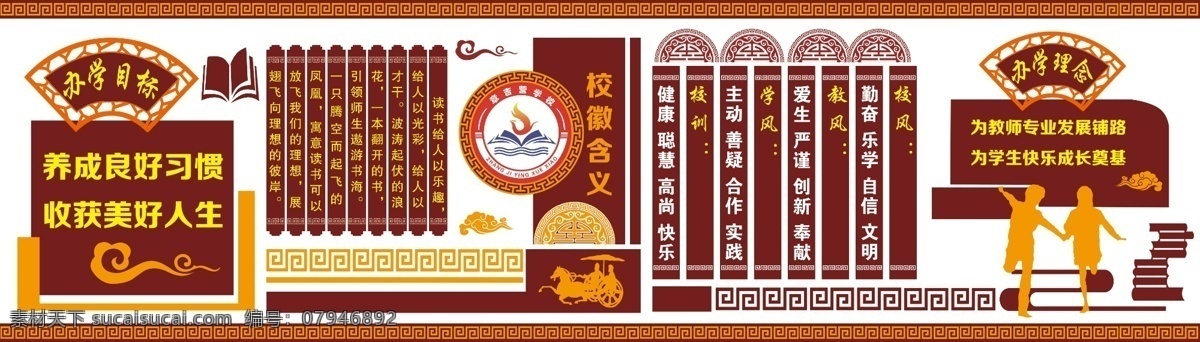 校园文化墙 一训三风 校园文化 办学理念 校园 文化墙