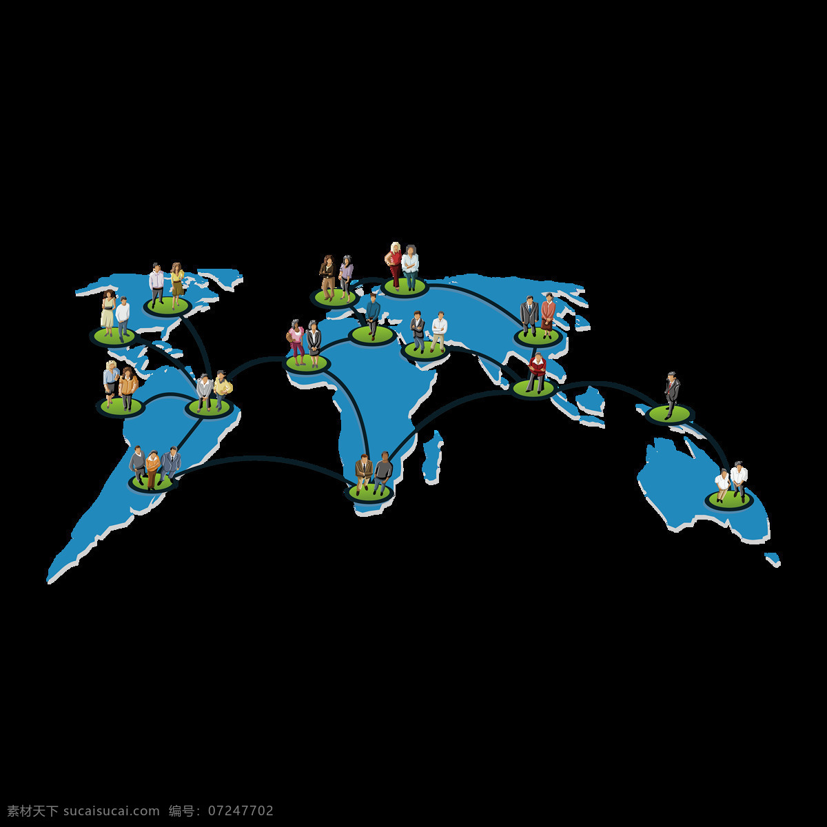手绘 蓝色 地图 元素 绿色 小岛 土地 生活 世界