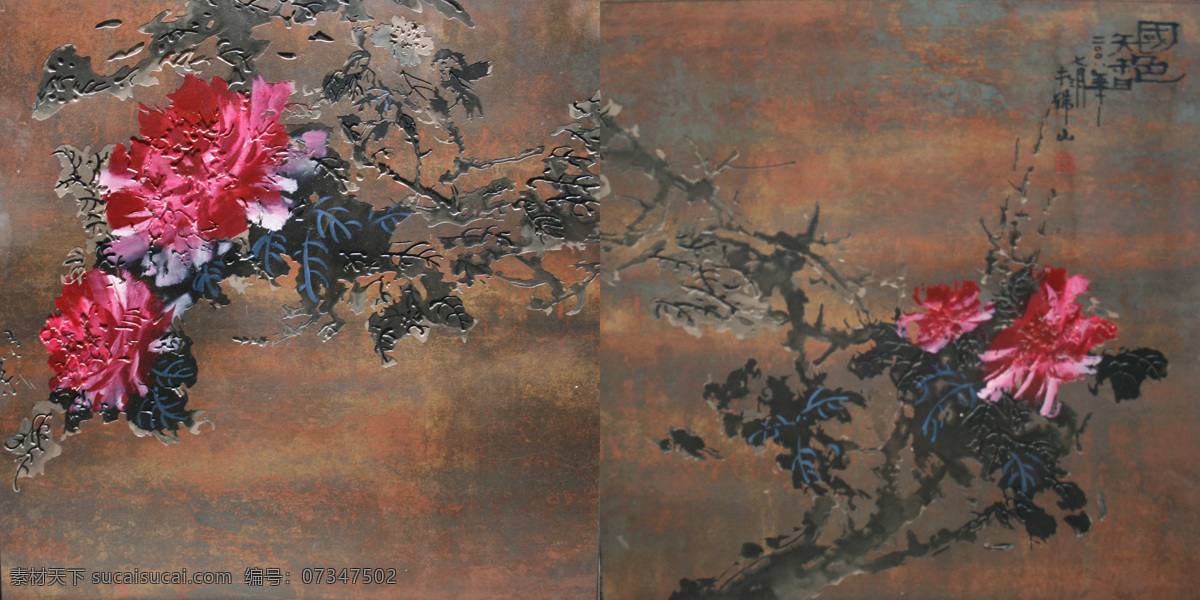 国画 砖 环境设计 牡丹 室内设计 国画砖 家居装饰素材