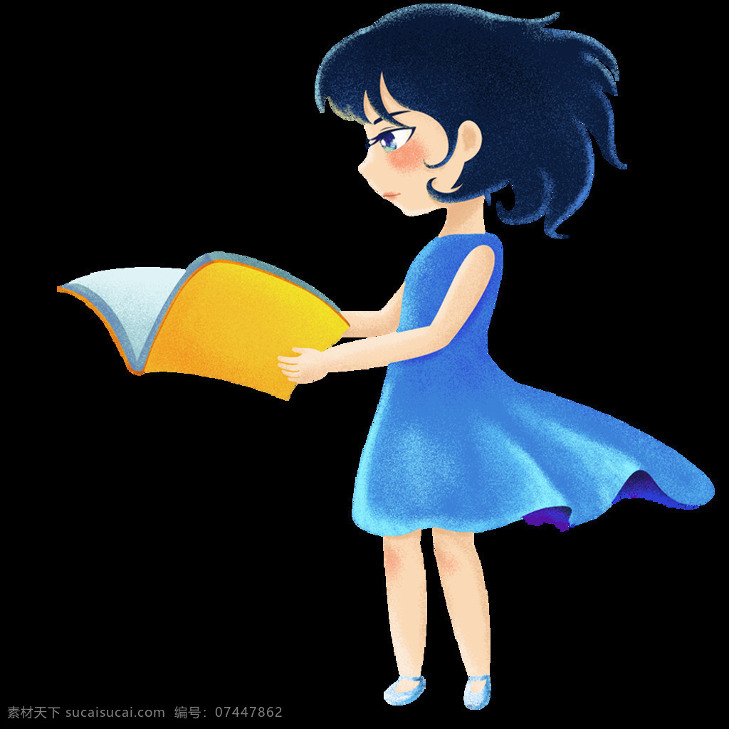 小女孩 学习 矢量 元素 书本 蓝色连衣裙 快乐小女孩 可爱小女孩 学习图标