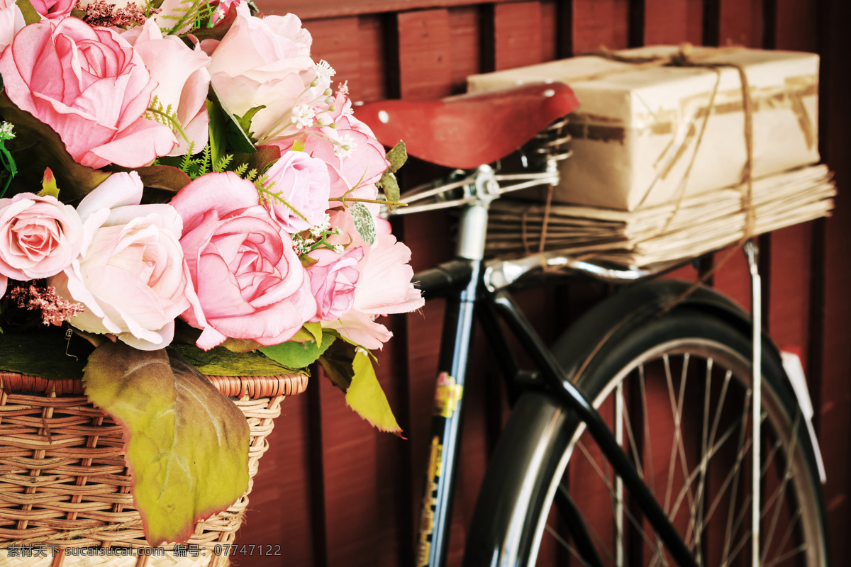 粉色 鲜花 自行车 花车 美丽鲜花 花朵 花卉 单车 交通工具 其他类别 现代科技
