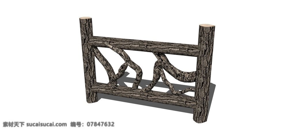 栏杆 景观小品 su 模型 中式 仿木 3d设计 其他模型 skp