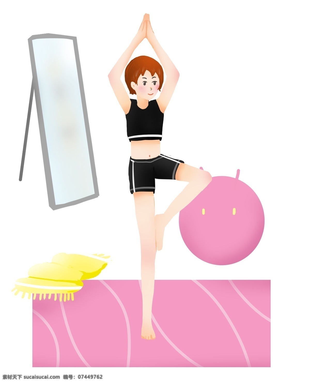 瑜伽 健身 运动 插画 卡通插画 健身运动 体育项目 强身健体 锻炼身体 练瑜伽插画 紫色的瑜伽球