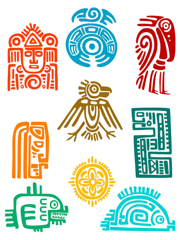 古典玛雅图标 古典 玛雅 图标 矢量 古老 文化 浮雕 阿兹 特克 古 文明 陶 墨西哥 卡通浮雕 大丽菊 eps格式 白色