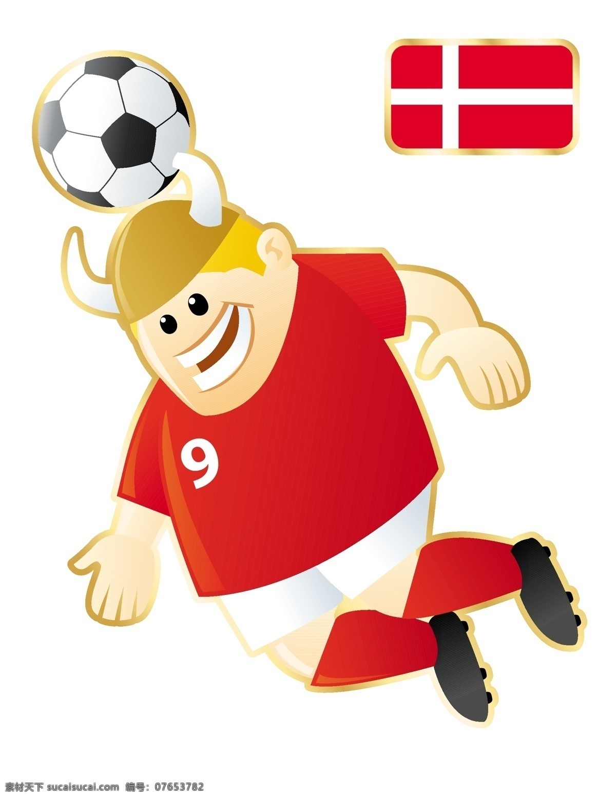 顶球 牛角 足球 卡通 人物 形象 矢量图 红色 运动员 大胖子 运动 踢球 外国 矢量 扁平化 平面
