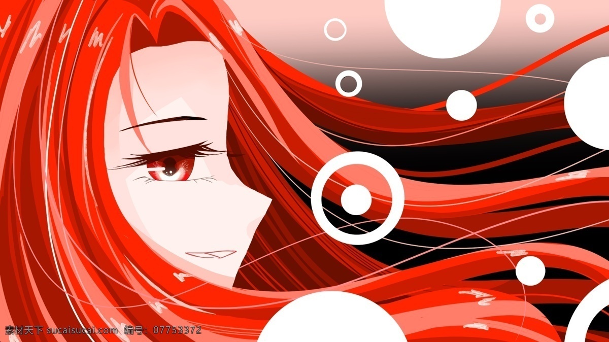 原创 插画 手绘 红 发 少女 背景 壁纸 红发 侧脸