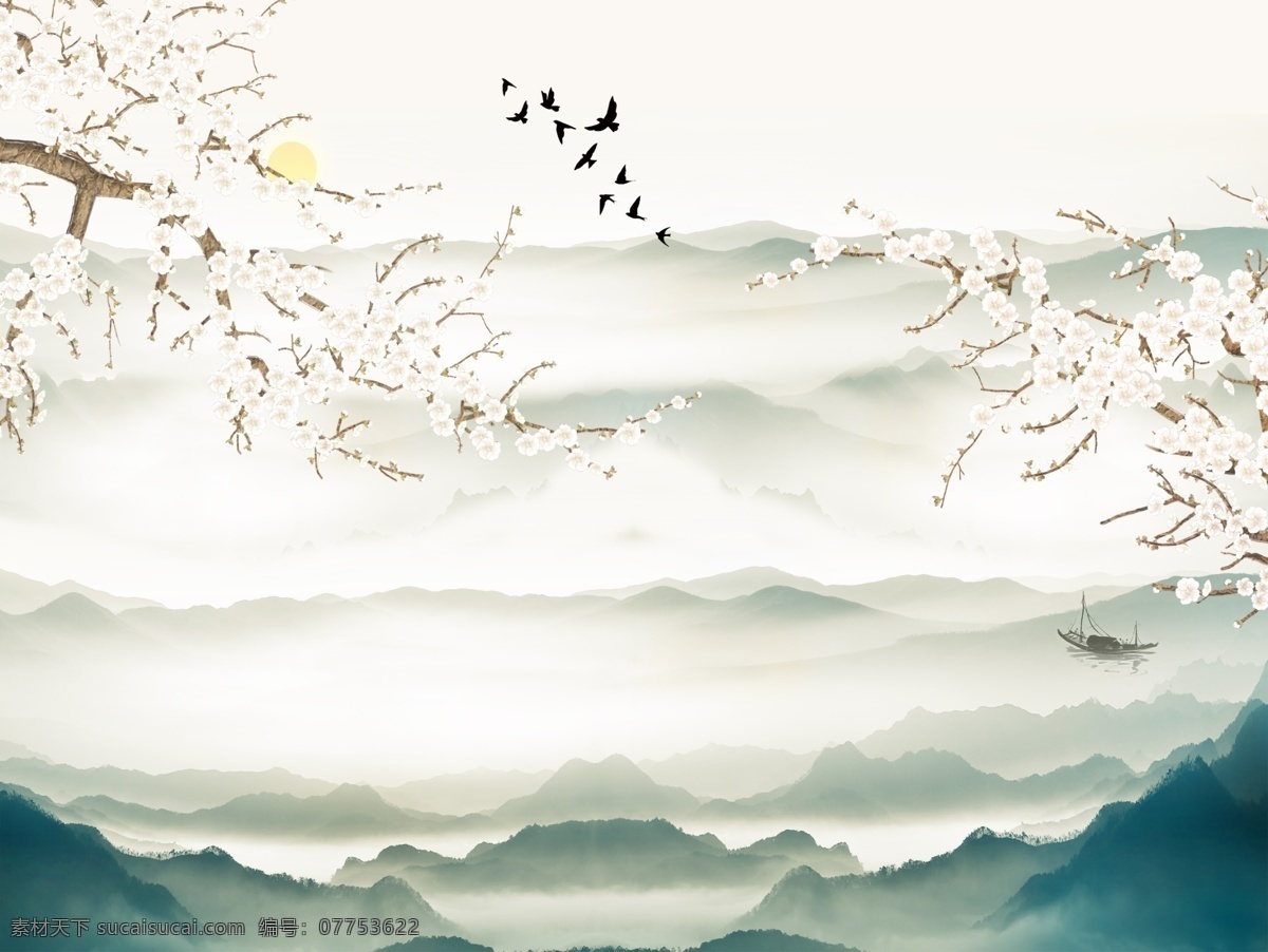 新 中式 山水 花鸟 背景 墙 新中式 背景墙 新中式山水 花鸟背景墙 2019 分层