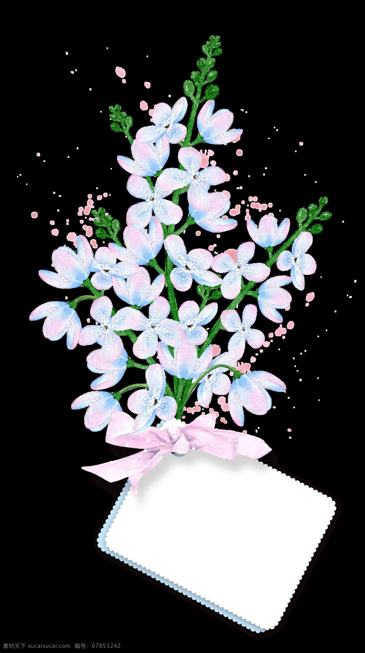 白丁 香花 透明 白纸 粉红色 丝带 叶子 装饰图案 绿色 透明素材