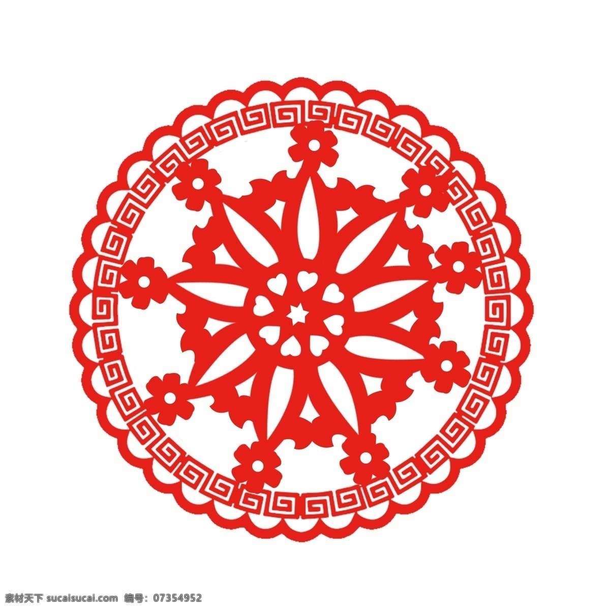剪纸 窗花 卡通 花朵 元素 春节 喜庆 过年 花形剪纸