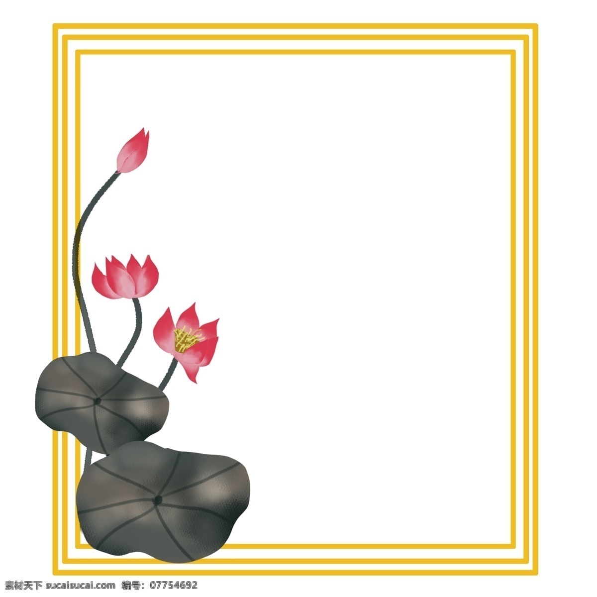 荷花 边框 手绘 彩色 荷花边框 卡通 免抠 透明底 无背景 原创 平面设计 装饰设计 插画 装饰 小清新 通用
