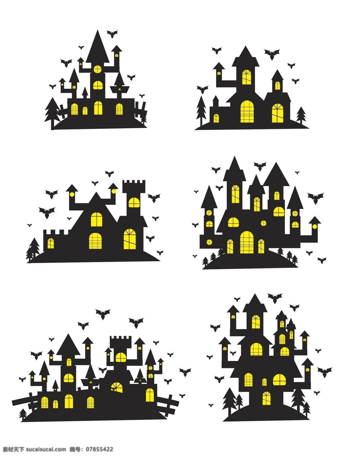万圣节 邪恶 城堡 房子 蝙蝠 恐怖 商用 元素 装饰 阴森