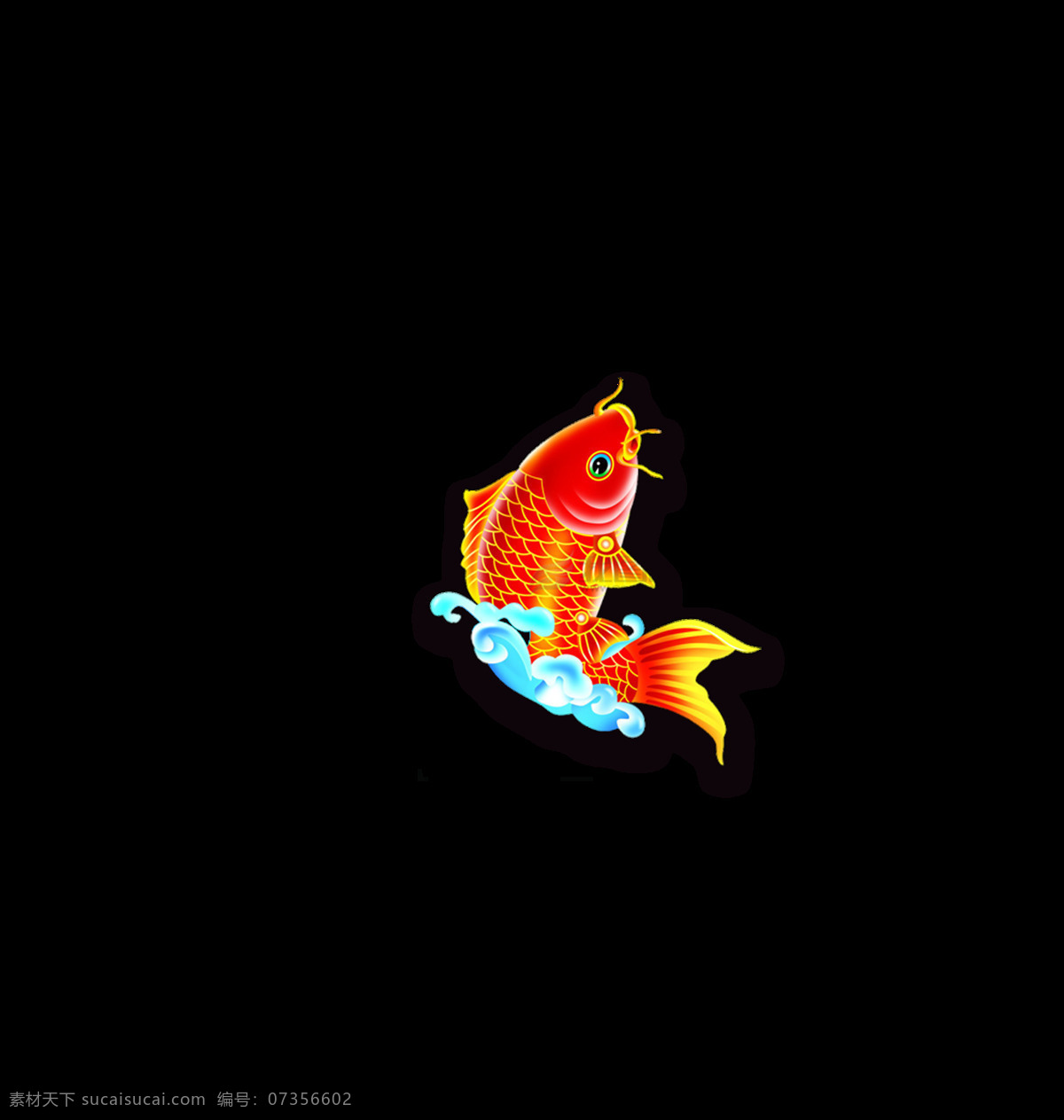 手绘 卡通 锦鲤 装饰 浪花 鱼儿