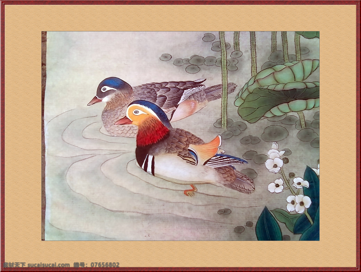 工笔画 鸳鸯戏水 已装裱 字画 鸳鸯 戏水 美术绘画 文化艺术