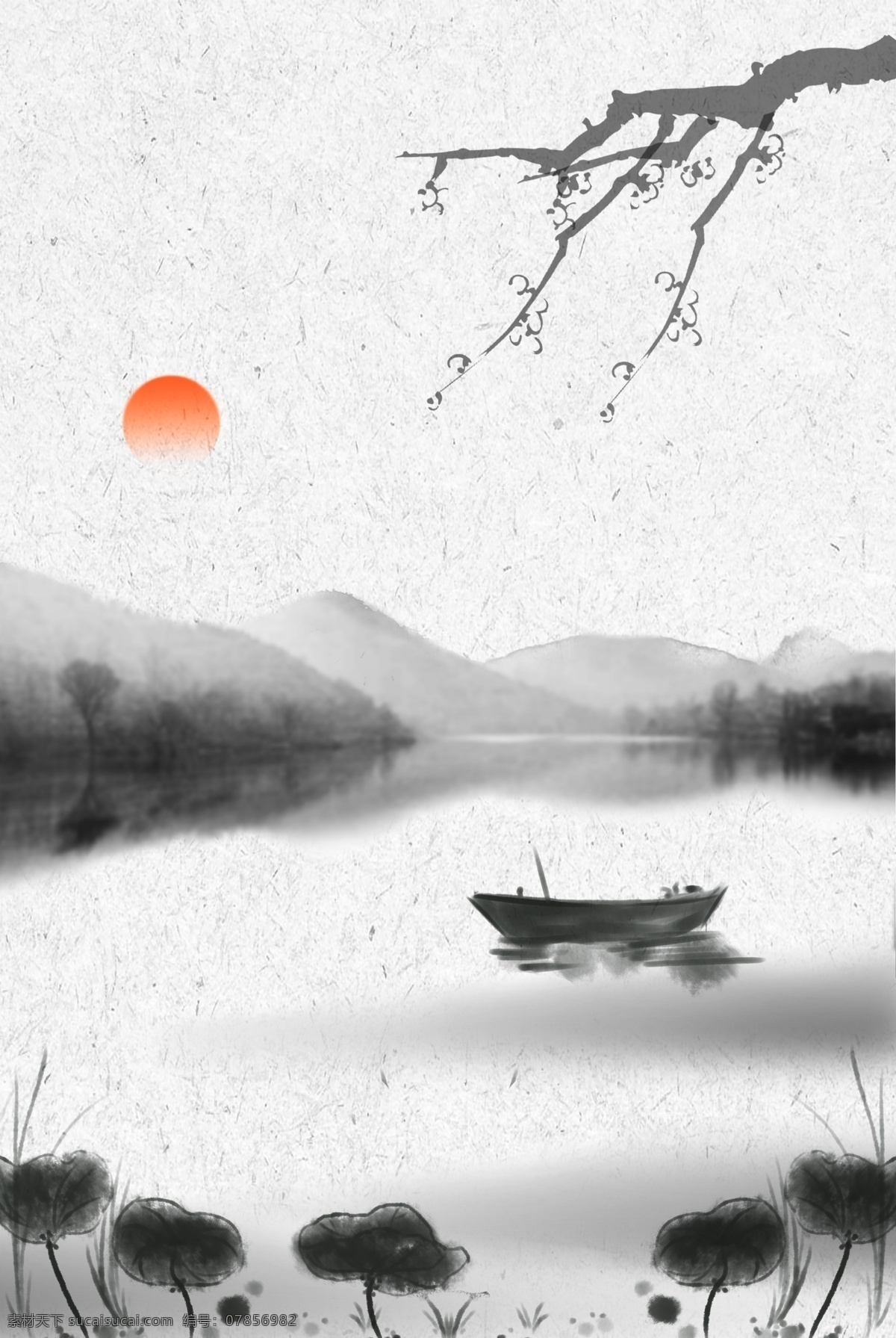 中国风 传统 山 乡村 水墨 展板模板
