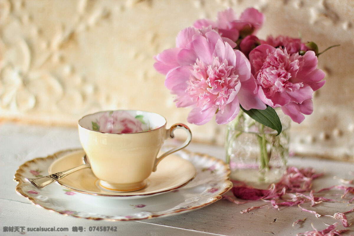 唯美 牡丹花 茶杯 英式 下午茶 花卉 杯子