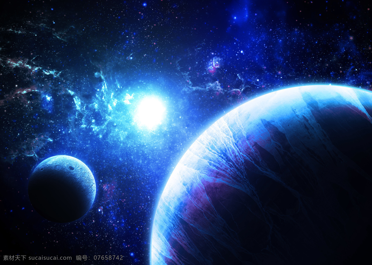 冷色 调 外 太空 蓝色的星球 漂亮的星云 发光星体 不透明的星球 宇宙太空 环境家居