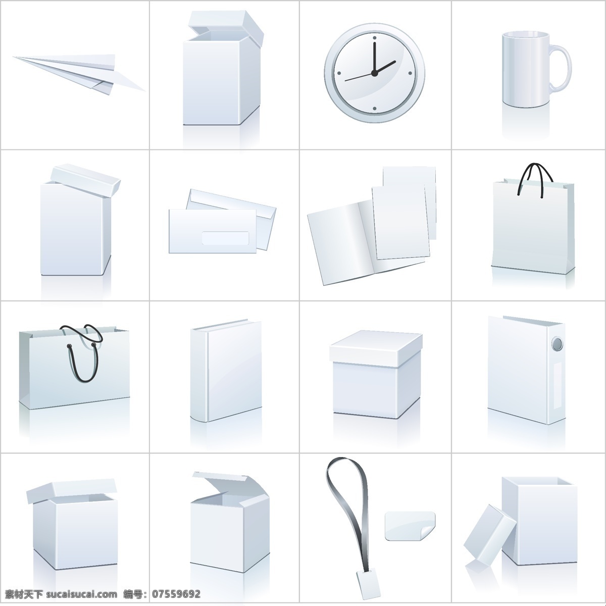 白色 纸包装 文具 元素 矢量 网页设计 商业 格式 图标 时钟