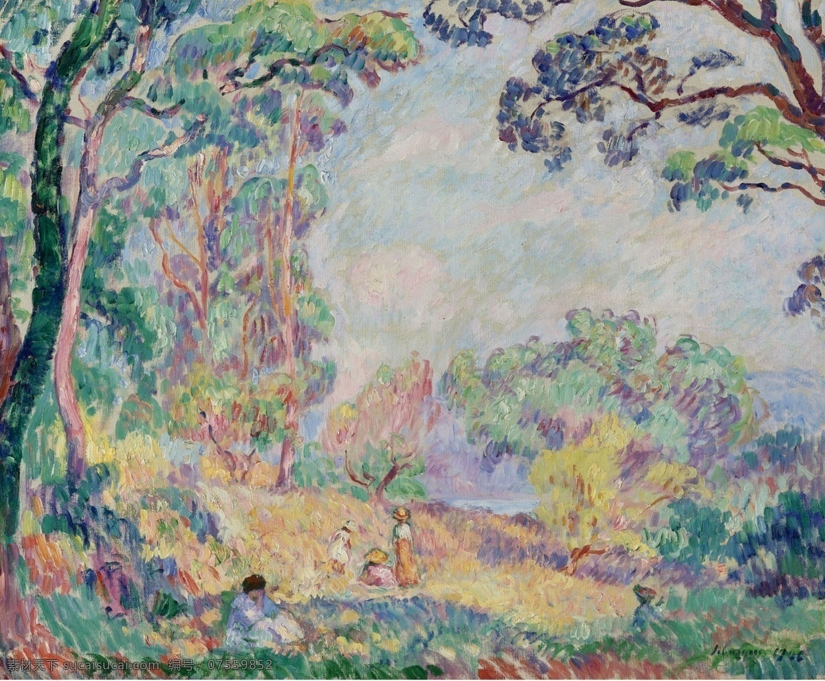 1906 大师 画家 风景画 静物 油画 建筑 装饰画 girls women young with landscape lebasque henri 人物 高清 西方 国外 现代 家居装饰素材