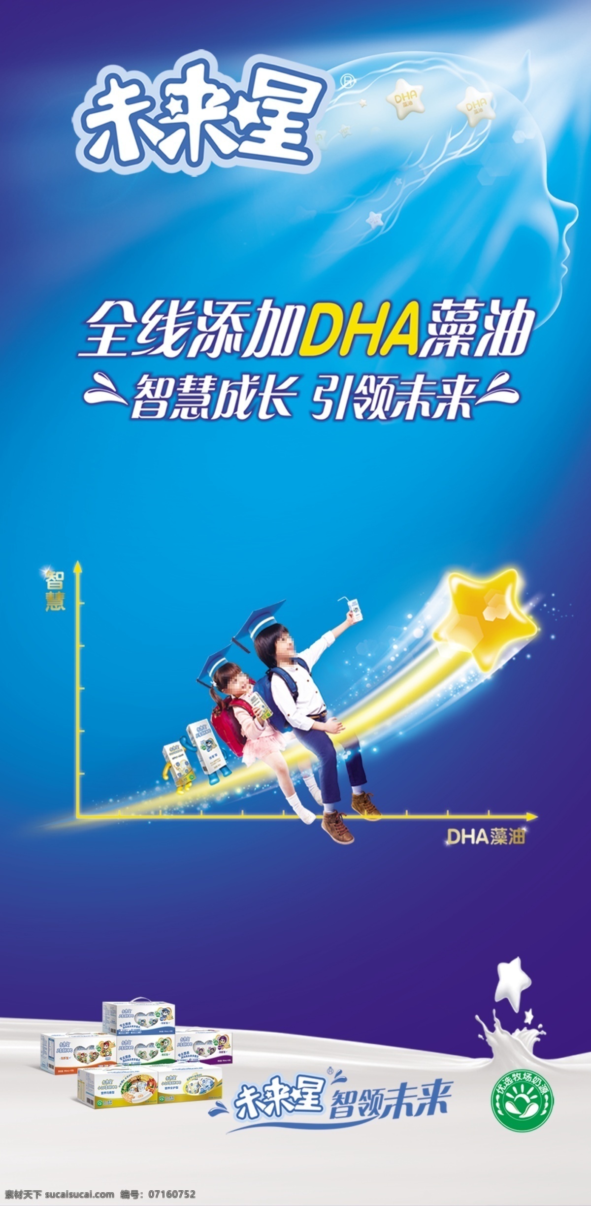 未来星 盒装牛奶 dha藻油 光束 墙贴 广告设计模板 源文件