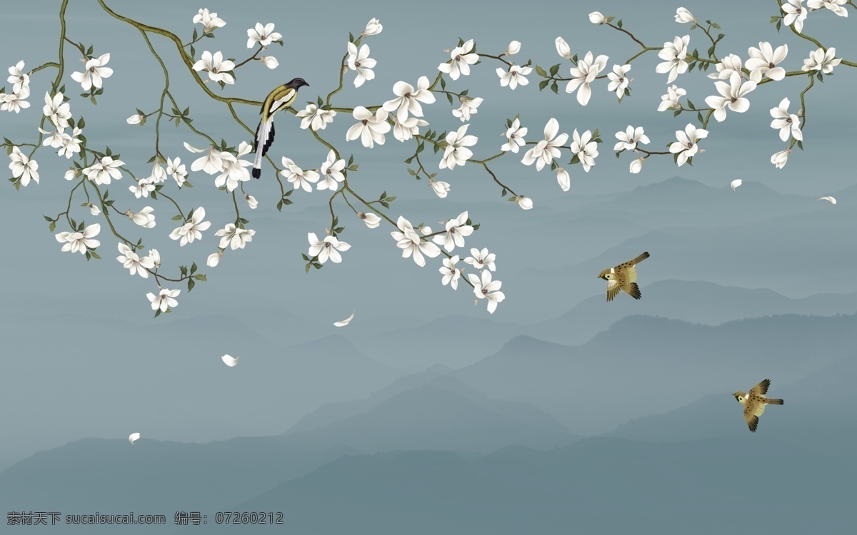 现代 中式 古典 花鸟 壁画 软包素材 墙纸 壁纸 墙布 定制 无缝壁画 影视墙 电视背景墙 客厅背景墙 卧室背景墙 床头背景墙 明清古典 手工笔 国画 喜鹊 麻雀 迎春 山水画 玉兰花 报春 素雅 典雅 花瓣 屏风 无框画 室内广告设计