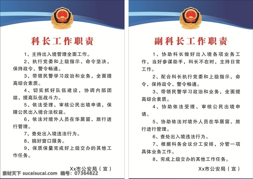 科长工作职责 公安局 制度 办理出入境 制度牌